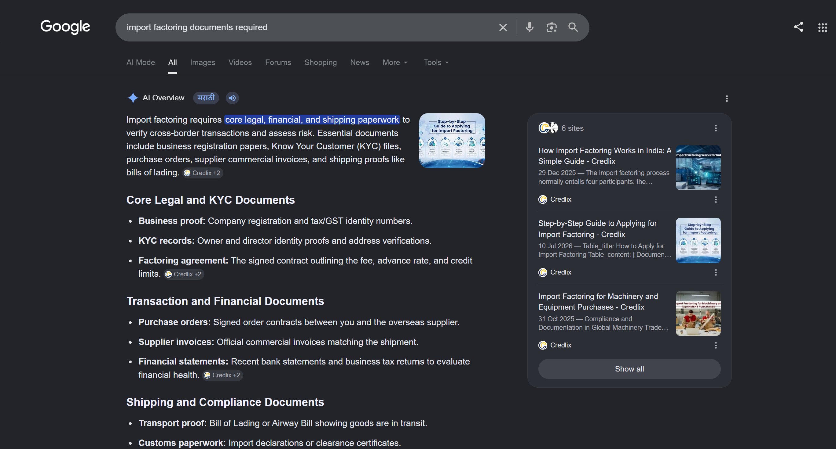 All three citations in Google's AI Overviews for import factoring documents required