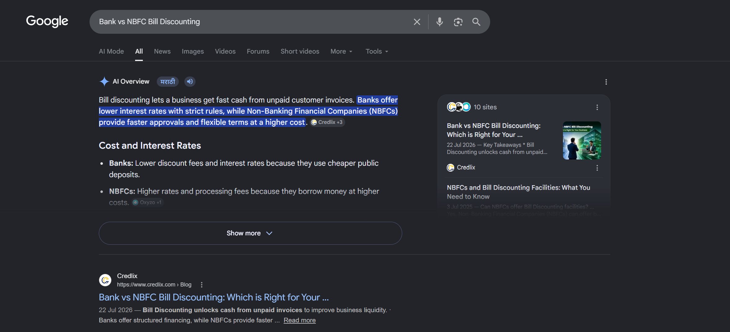 Ranked #1 and cited in AI Overviews for Bank vs NBFC bill discounting