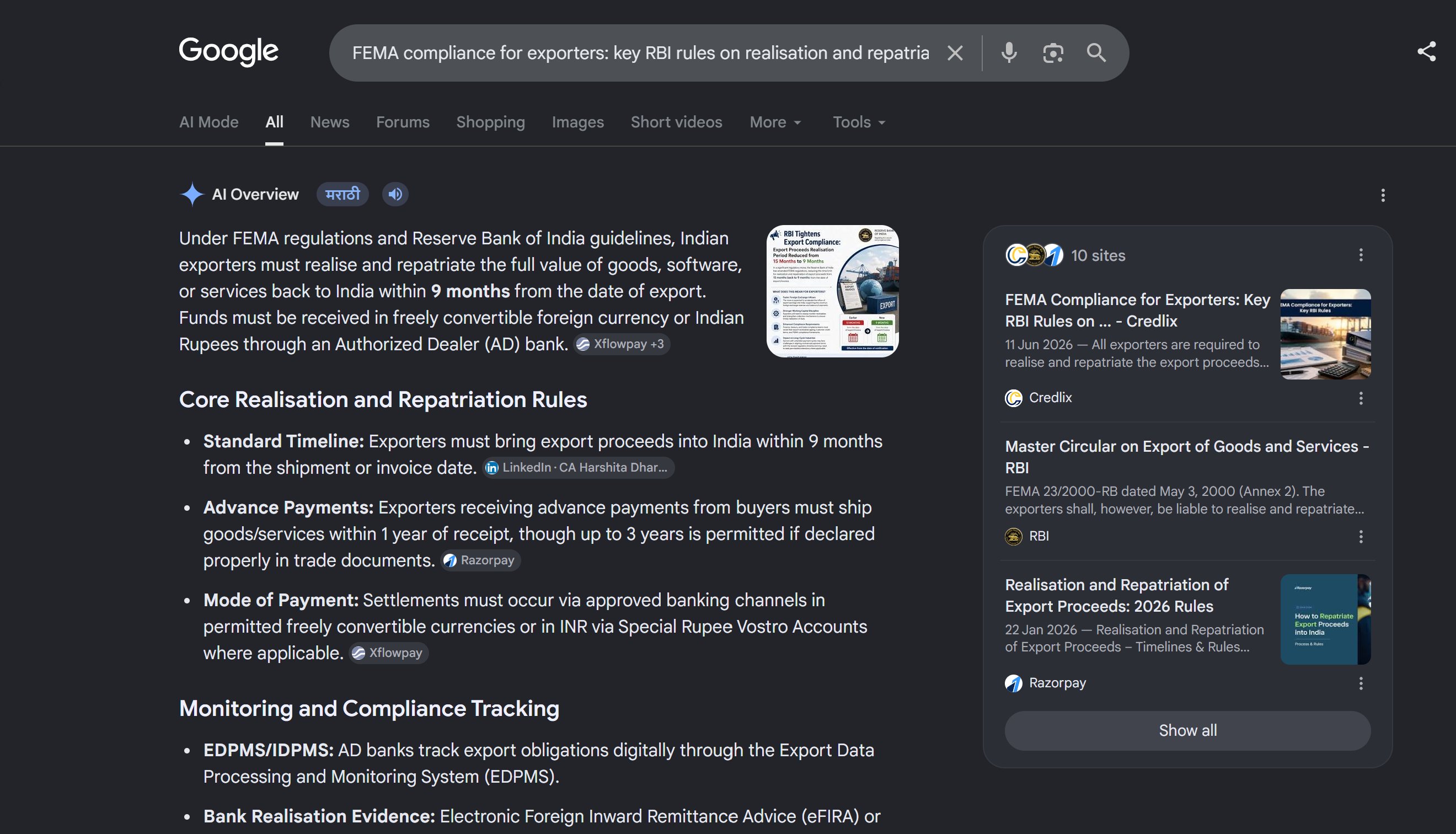 Credlix cited alongside RBI in Google's AI Overviews for FEMA compliance for exporters