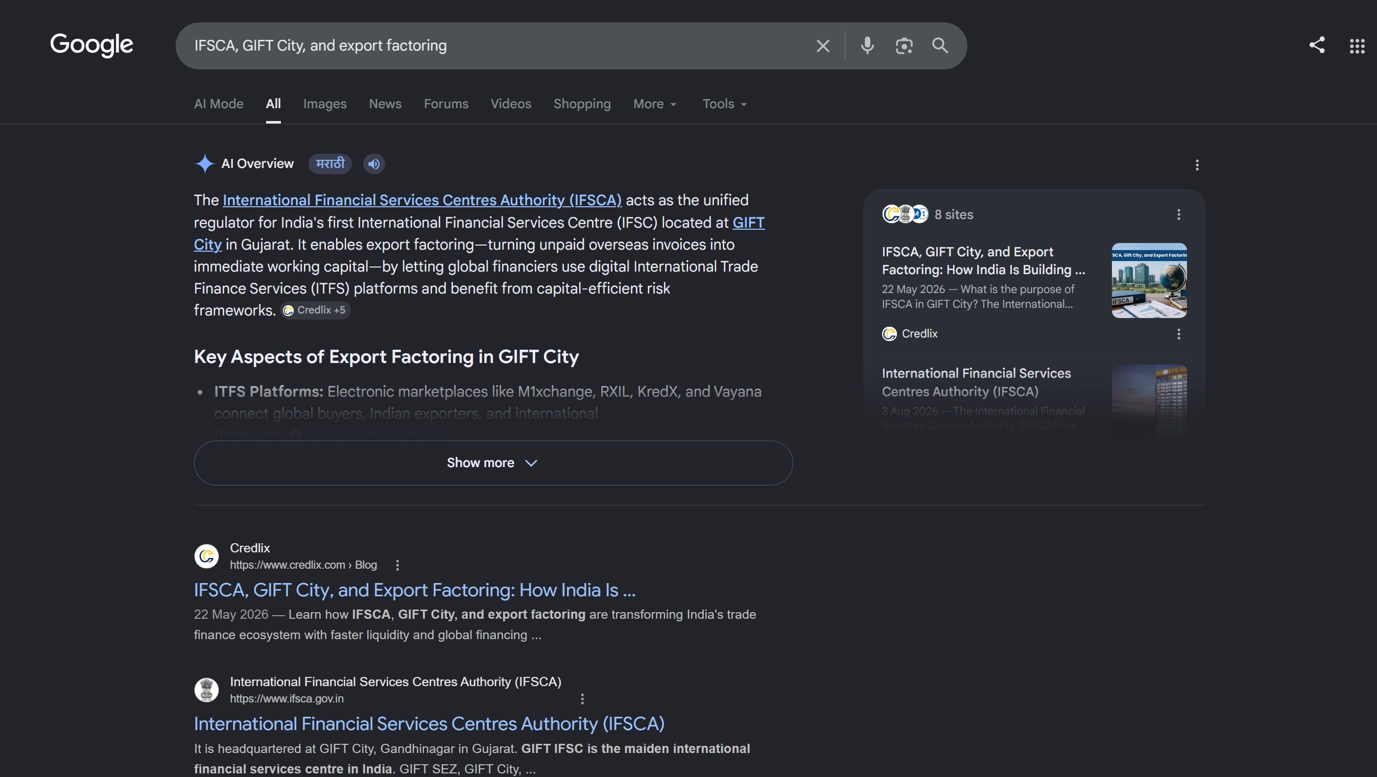 Ranked #1 above official IFSCA website and cited in AI Overviews for IFSCA GIFT City and export factoring